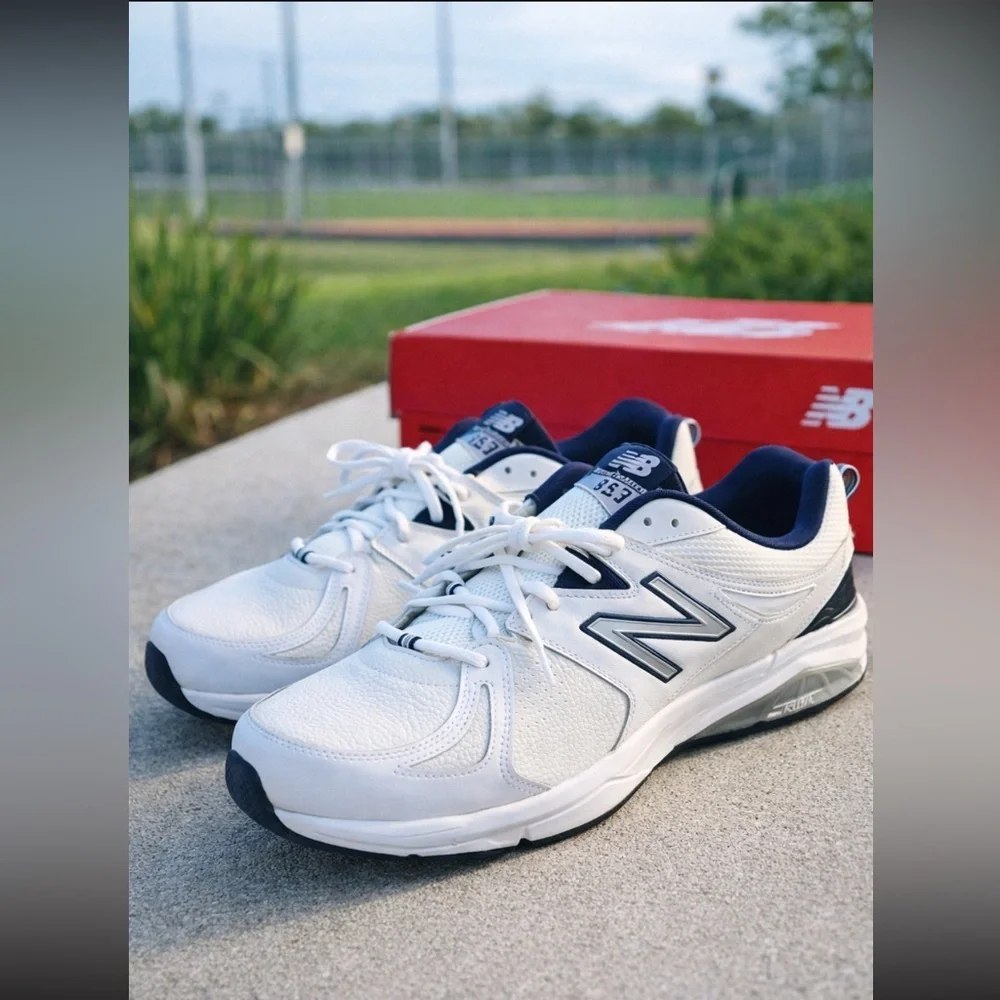 New Balance White and Navy Sneakers